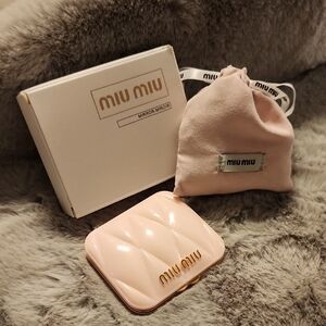 Miu Miu Pink Blush Quilted Mirror with Gold Accents